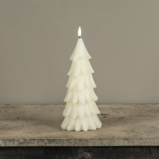 9.25" Cream Shimmer 3D Flame Alabaster Pine Tree Candle