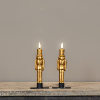 Set of 2 - 7.5" 3D Flame Gold Nutcracker Taper Candles