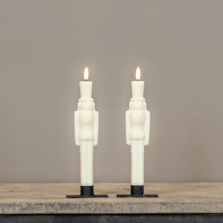 Set of 2 - 9.75" 3D Flame Cream Shimmer Nutcracker Taper Candles