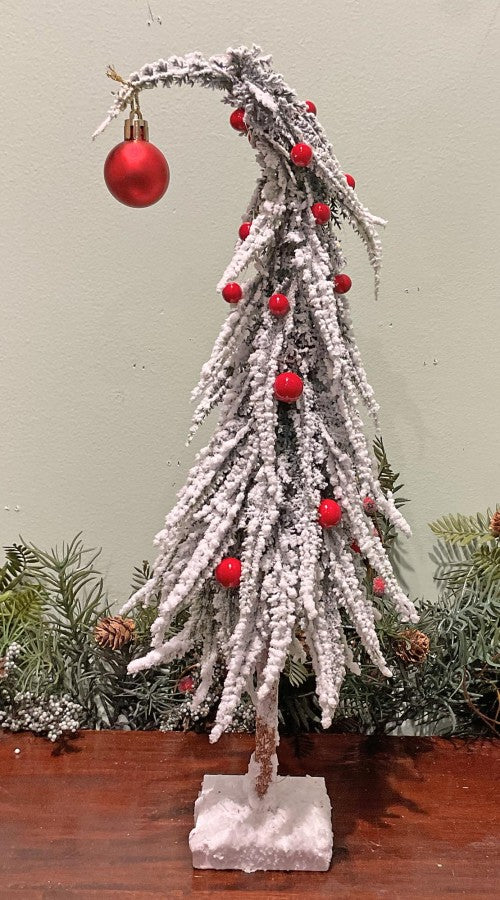 Snow Tiered Droopy Tree with Red Berries - Choose Size