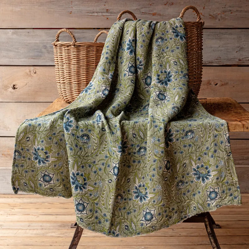 Plumbago Botanical Print Cotton Throw