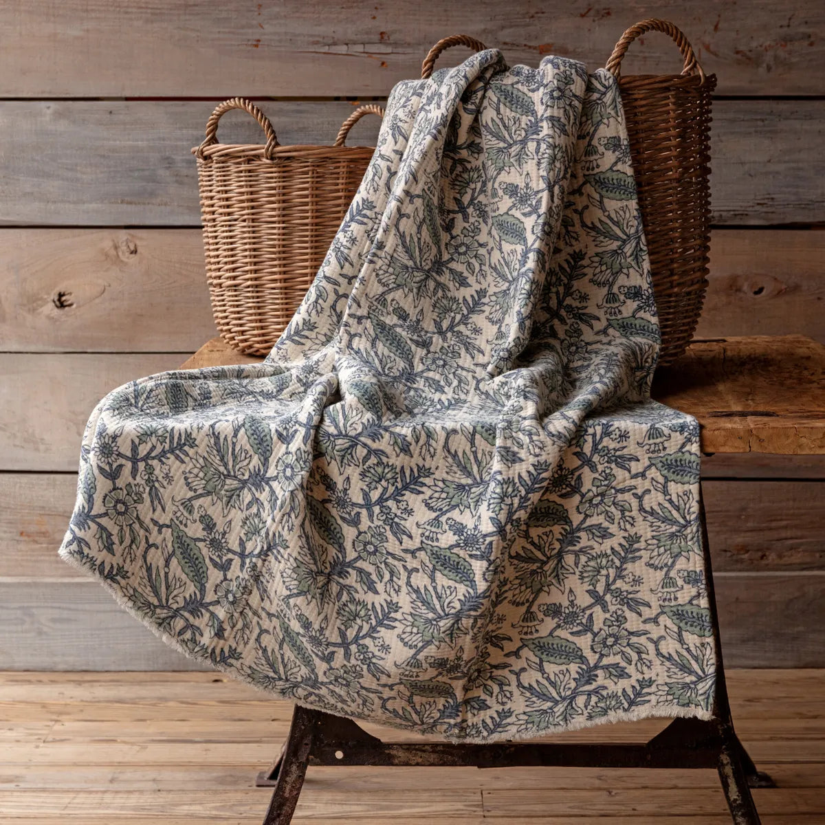 Cornflower Botanical Print Cotton Throw