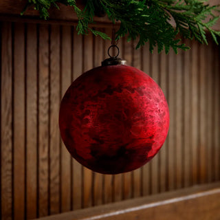6" Frosted Red Etched Glass Ball Ornament