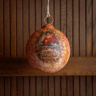 Merry Christmas Santa Metal Red Ball Ornament - Choose Size