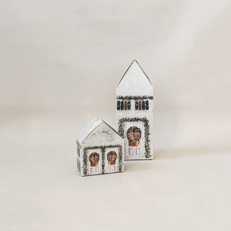 Paper Holiday House Shaped Gift Boxes - Set of 2