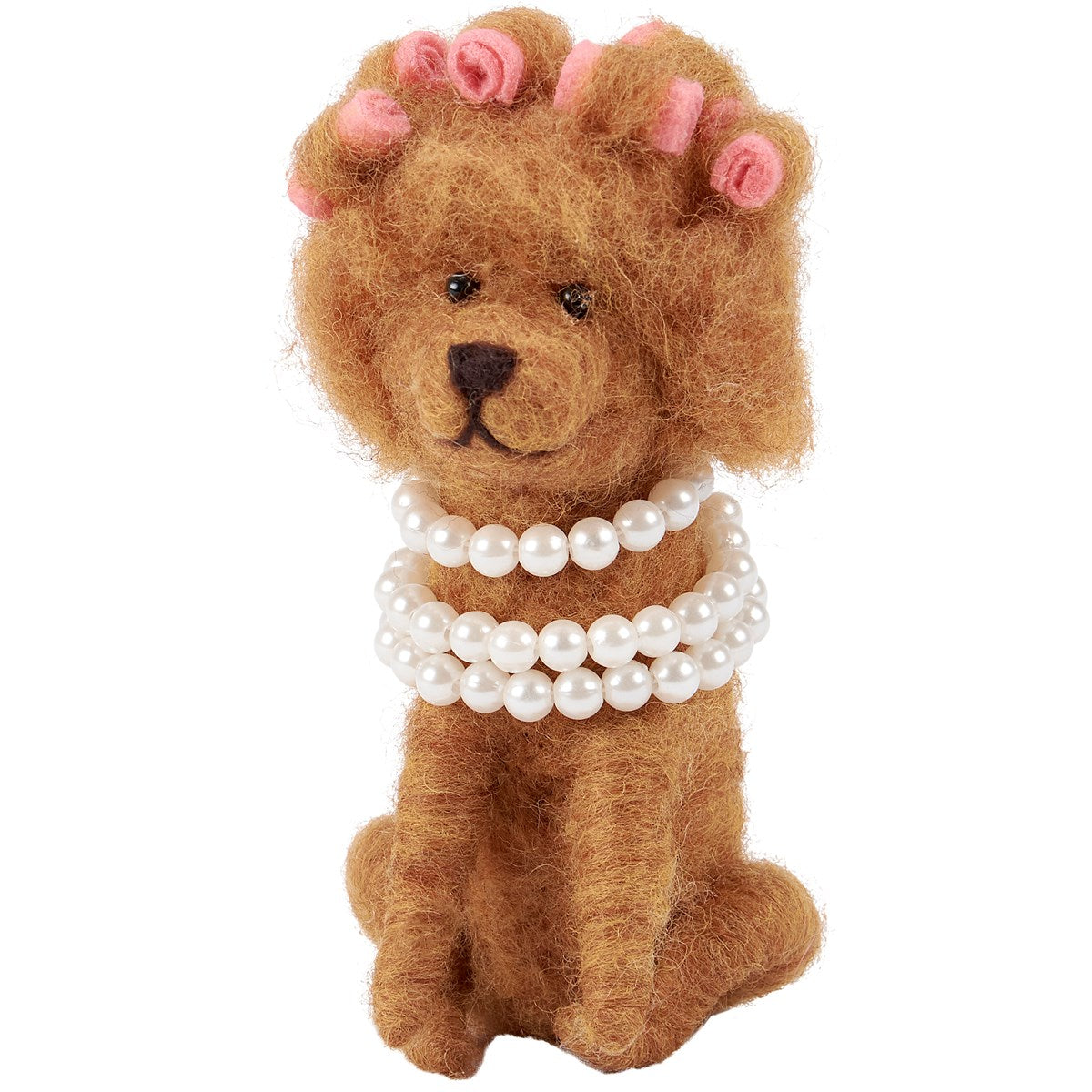 Felt Glam Dog with Curlers and Pearl Necklace