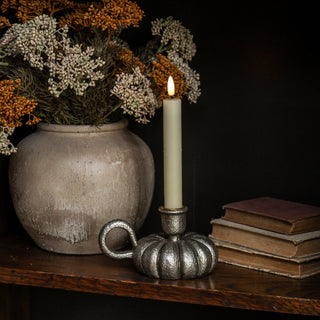 Pewter Color Pumpkin Taper Candle Holder