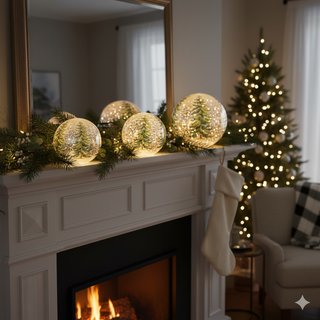 Pine Tree LED Mercury Glass Tabletop Globe with Timer - Choose Size