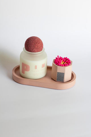 Pink Candle Set with Match Holder and Tray