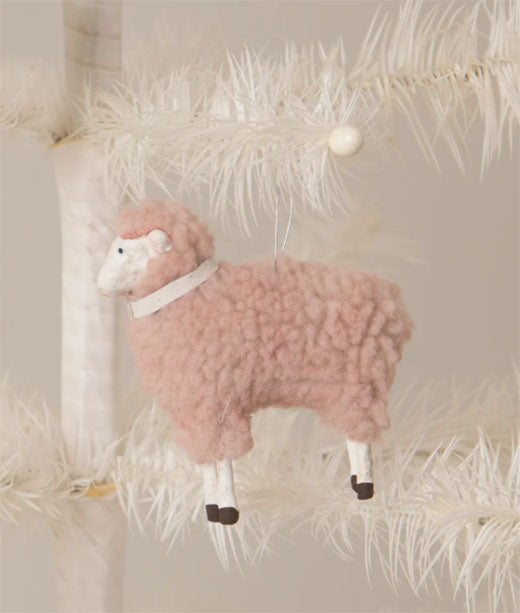 Bethany Lowe Pink Wooly Sheep Ornament