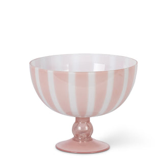 Pink and White Striped Glass Compote Bowl