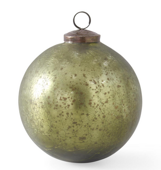 5" Crackled Olive Green Mercury Glass Round Ornament