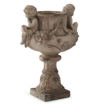 21.25" Floral Embossed Distressed Angel Handled Urn
