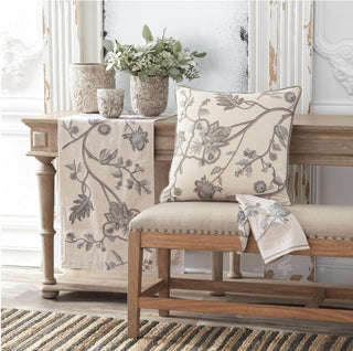 20" Gray Floral Embroidered Pillow