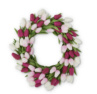 22" Fuchsia Pink & White Real Touch Mini Tulip Wreath