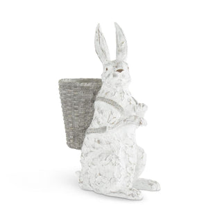 Whitewashed Resin Bunny With Basket - Choose Size