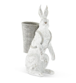 Whitewashed Resin Bunny With Basket - Choose Size
