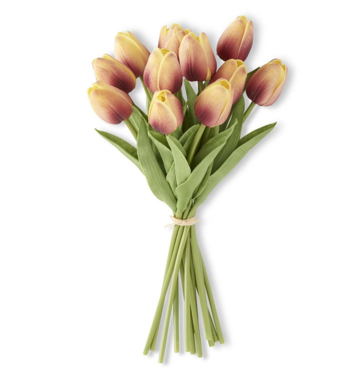 12 Piece Real Touch Tulip Bundle - Orange and Yellow