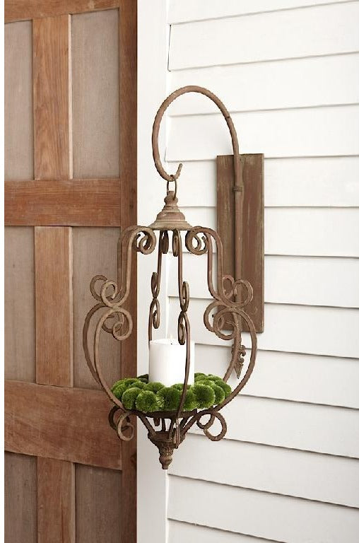 31" Metal Scroll Lantern with Bracket