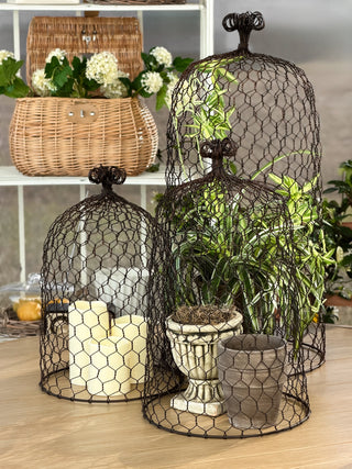 Set of 3 Rustic Wire Cloches
