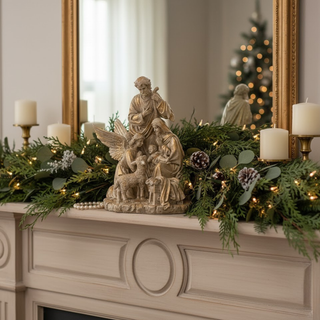 14" Tan and Gold Resin Holy Family Statue