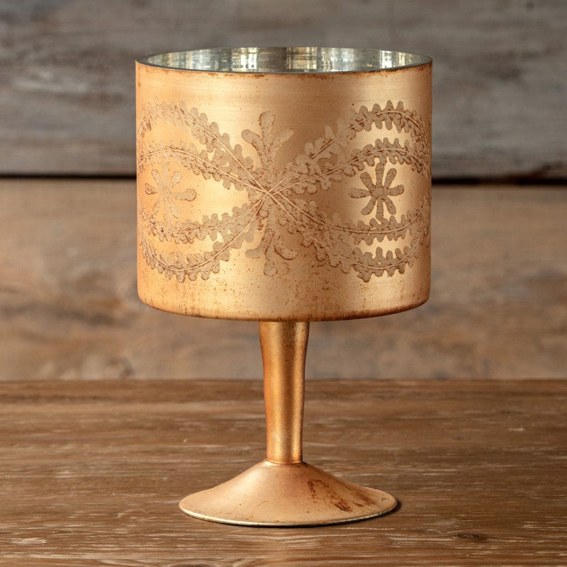 Antiqued Glass Etched Copper Trifle Bowl
