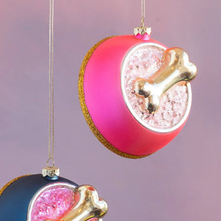 Glitterville Pink Puppy Dog Bowl Ornament - Choose Color