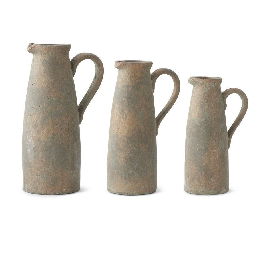 Rustic Terracotta Pitcher Vase with Brown Glaze - Choose Size