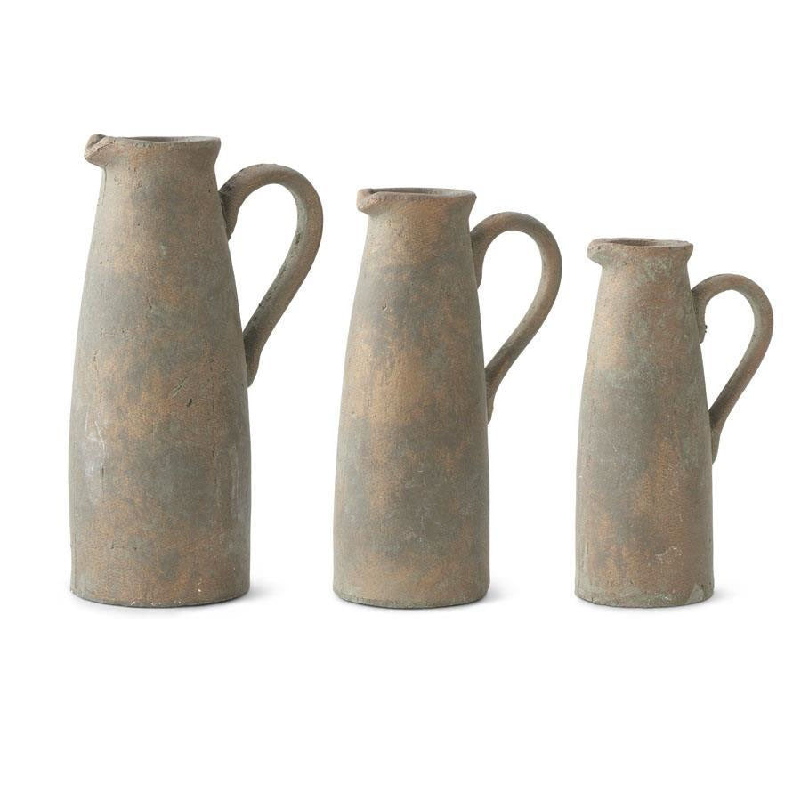 Rustic Terracotta Pitcher Vase with Brown Glaze Choose Size Cotton