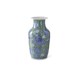 Blue Green & White Floral Ceramic Vase - Choose Style
