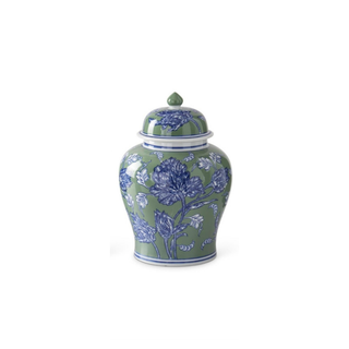Blue Green & White Floral Ceramic Vase - Choose Style
