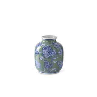 Blue Green & White Floral Ceramic Vase - Choose Style