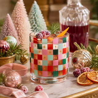 Holiday Checkerboard Rocks Glass