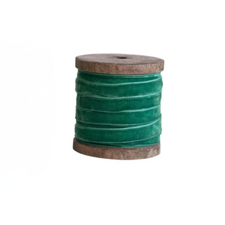 Wooden Spool with Velvet Ribbon - Choose From 3 Shades of Green