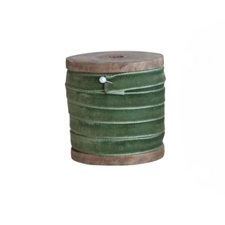 Wooden Spool with Velvet Ribbon - Choose From 3 Shades of Green