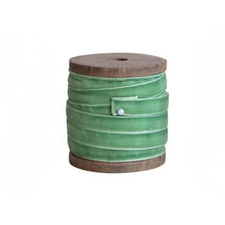 Wooden Spool with Velvet Ribbon - Choose From 3 Shades of Green