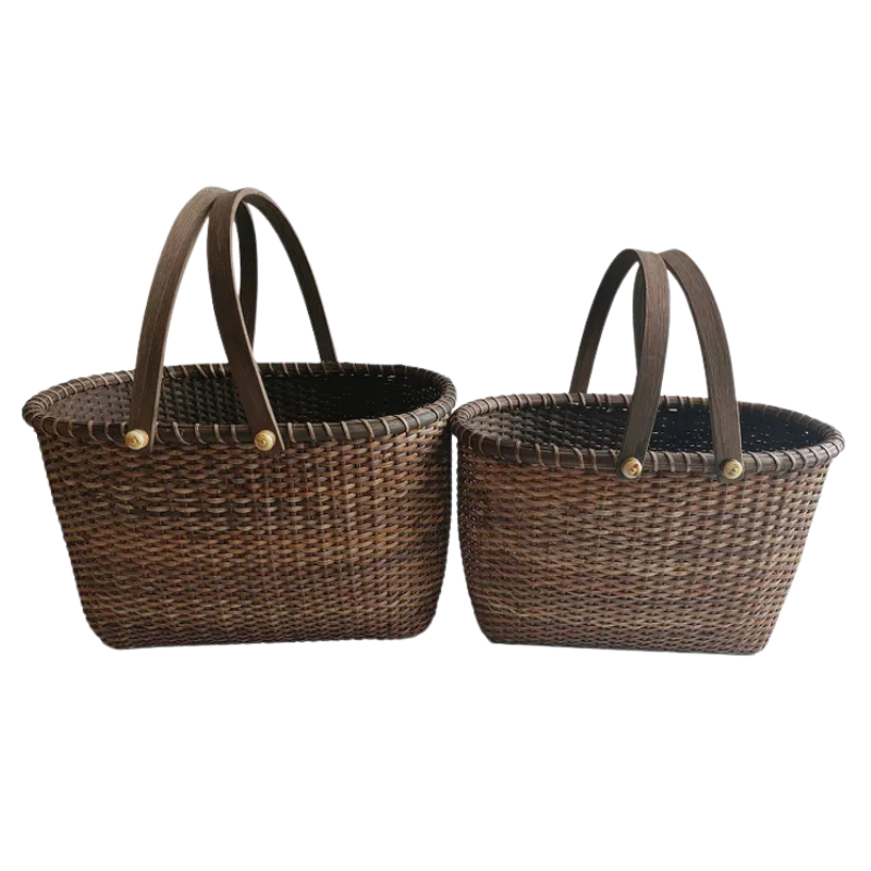 Set of 2 Rattan Carriage Baskets