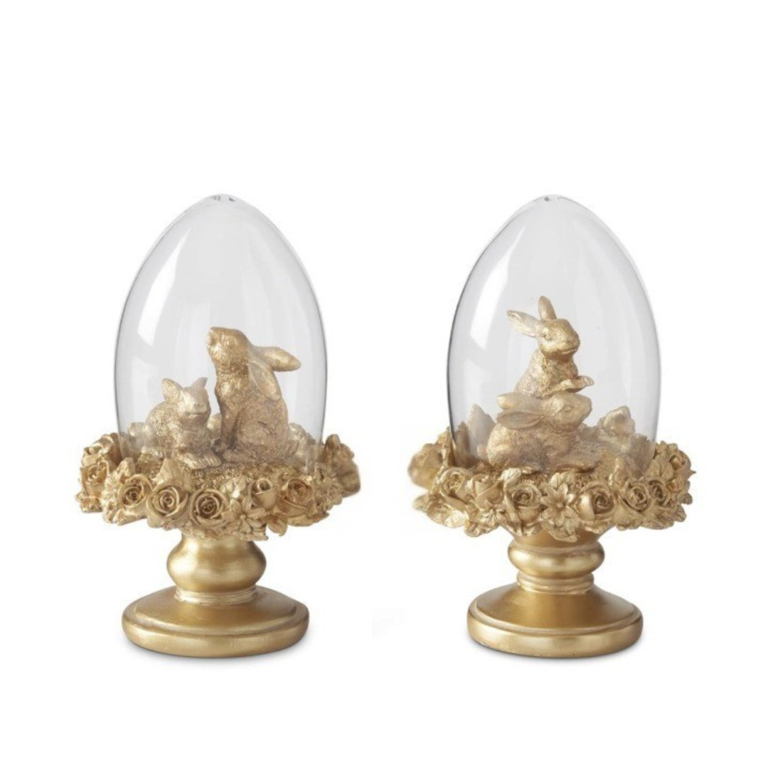 Set of 2 Gold Resin Easter Bunny Egg Cloche