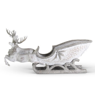 25" White and Gray Washed Resin Sleigh with Deer