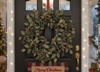 28" Snowy Fittonia, Pine & Berry Wreath