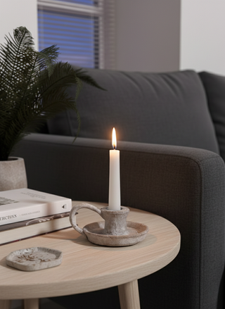 Whitewash Terracotta Taper Holder with Handle