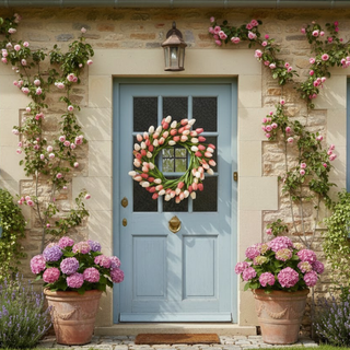 22" Coral & Peach Real Touch Mini Tulip Wreath