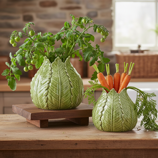 Green Ceramic Cabbage Vase - Choose Size