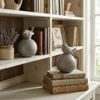 Gray & Gold Resin Bird on Ball Finial - Choose Style