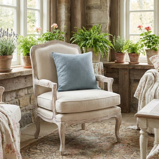 20" Blue Linen Woven Pillow