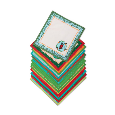 Set of 12 Twelve Days of Christmas Embroidered Napkins