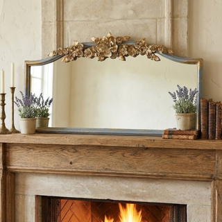 27" Blue & Gold Distressed Ornate Metal Framed Wall Mirror