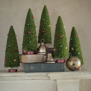 Set of 5 - 10" Green Bottlebrush Trees w/ Jingle Bells