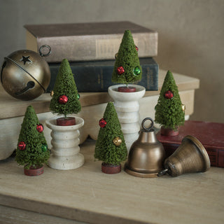 Set of 5 - 4" Green Bottlebrush Trees w/ Jingle Bells