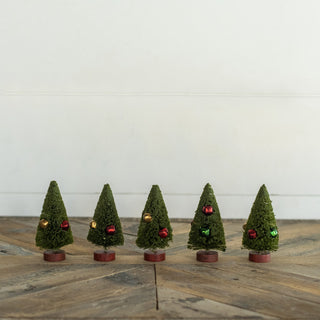 Set of 5 - 4" Green Bottlebrush Trees w/ Jingle Bells